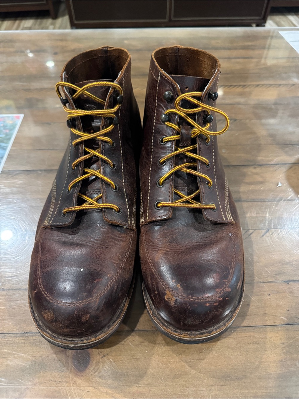 Danner Brown Leather Lace-Up Boots with Yellow Laces